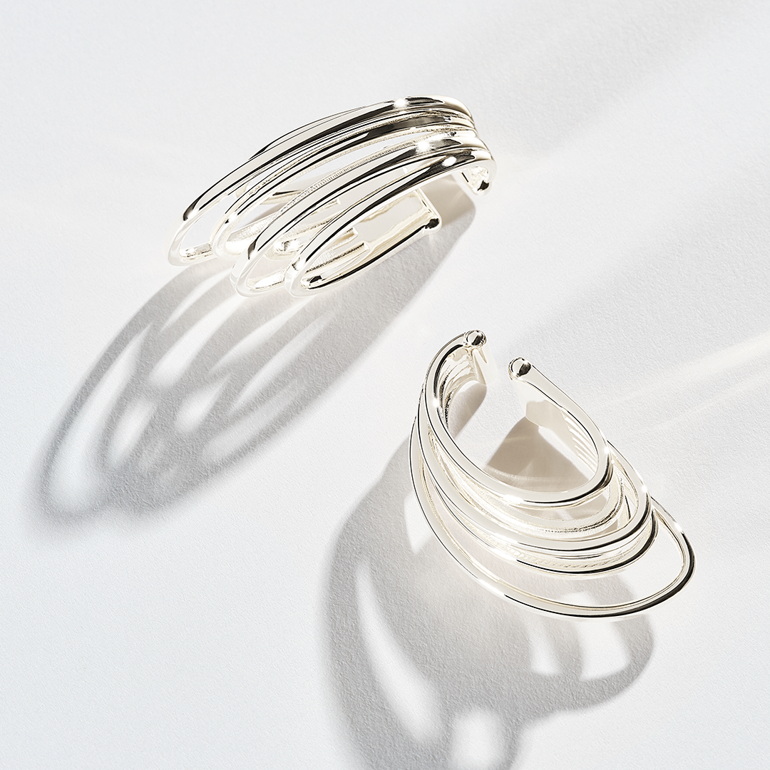 Boucles D'oreilles Karen Millen 'Axial Sculpture' En Argent - Fermoir Papillon, Style Clous
